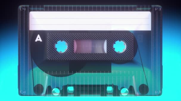 ラジオテープレコーダー オーディオカセット 古いヴィンテージカセットにテープを回転させます レトロ音楽のコンセプト — ストック動画