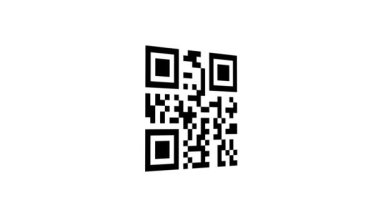 QR kodu kırmızı lazerle taranıyor. Kırmızı lazerli elektronik qr kod tarayıcı işleminin kusursuz döngü canlandırması.