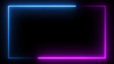 Fütürist neon ışıltılı çerçeve arka planı. Renkli lazer 4K sınırında kusursuz döngü gösteriyor. Işık efekti siyah üzerine izole.