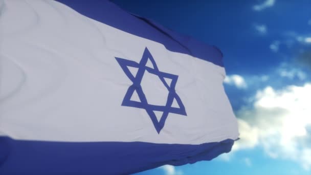 Rincian Bendera Nasional Israel Melambaikan Tangan Dalam Angin Pada Hari — Stok Video