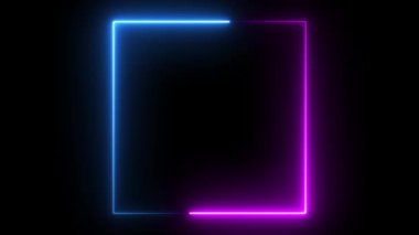 Fütürist neon ışıltılı çerçeve arka planı. Renkli lazer 4K sınırında kusursuz döngü gösteriyor. Işık efekti siyah üzerine izole.