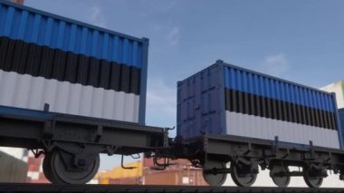 Estonya bayrağı taşıyan konteynırlar. Demiryolu taşımacılığı.