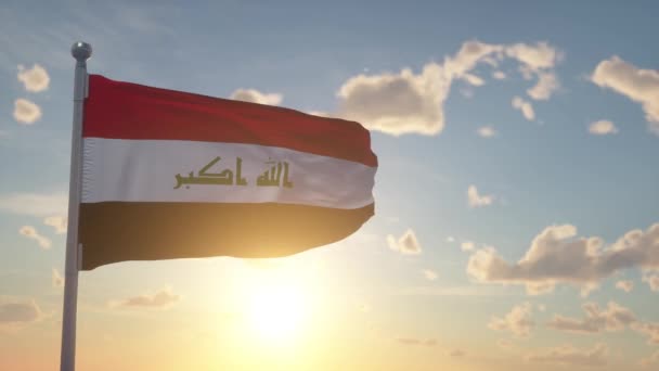 Флаг Ирака Размахивает Ветром Государственный Флаг Ирака — стоковое видео