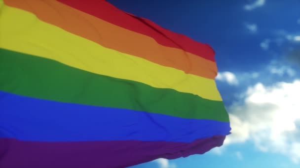 Lgbt Flag Vinker Vind Himmel Sol Baggrund Lgbt Rainbow Flag – Stock-video