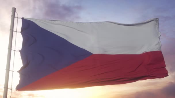 Flaga Czech Machająca Tle Wiatru Nieba Słońca — Wideo stockowe