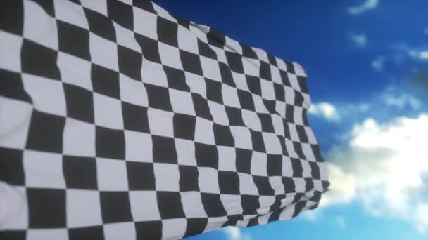 Checkered Racing Flagga Racing Checkered Flagga Viftande Vinden — Stockvideo