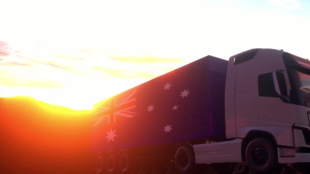 悬挂澳大利亚国旗的货车 来自澳洲的货车在货仓装卸 — 图库视频影像