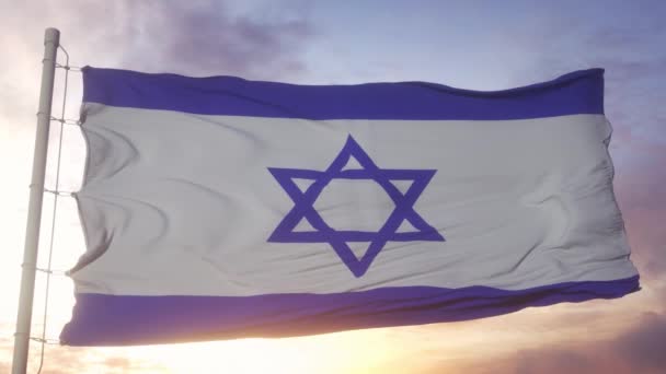 Koncepcja Polityki Wiadomości Izraela Izrael Flaga Narodowa Tle Nieba — Wideo stockowe
