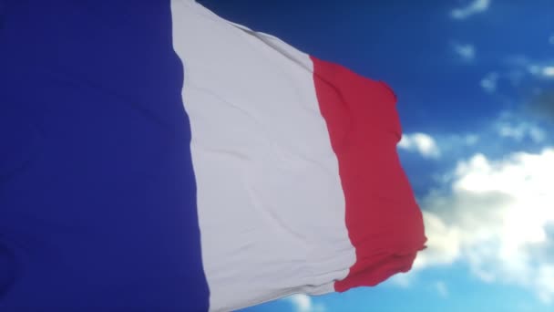 Государственный Флаг Франции Размахивающий Ветром Концепция Демократии Политики — стоковое видео