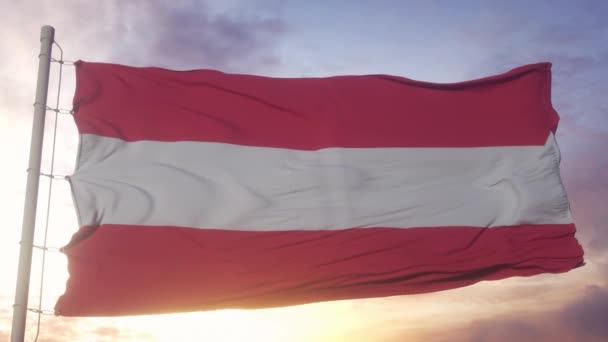 Flaga Austrii Macha Tle Wiatru Nieba Słońca — Wideo stockowe