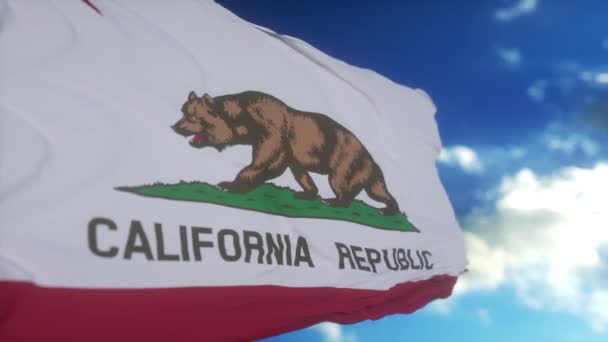Státní Vlajka Kalifornie Vlála Větru Modrá Obloha Pozadí — Stock video