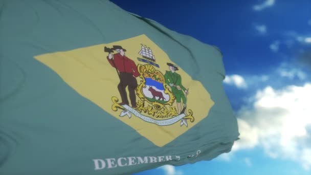 Bandera Delaware Asta Bandera Ondeando Viento Cielo Estado Delaware Los — Vídeo de stock