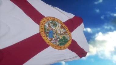 Florida bayrağı gökyüzünde dalgalanan bir bayrak direğinde. Florida Eyaleti Amerika Birleşik Devletleri.