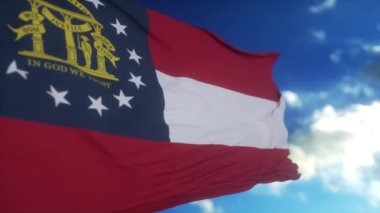 Gürcistan bayrağı rüzgarda, gökyüzünde ve arka planda dalgalanıyor. Georgia Flag Videosu.