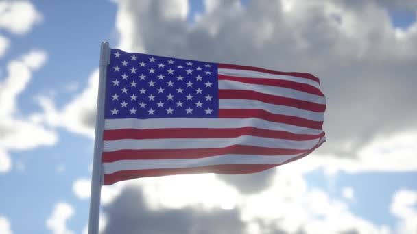 Sventolando Bandiera Usa Clear Blue Sky Bandiera Americana Usa Sventolando — Video Stock