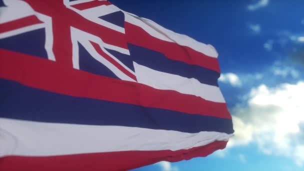 Hawaii Eyaleti Bayrağı Birleşik Devletler Bölgesi Rüzgarda Sallanıyor — Stok video