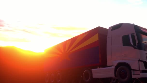 Camion Merci Con Stato Dell Arizona Bandiera Usa Autocarri Provenienza — Video Stock