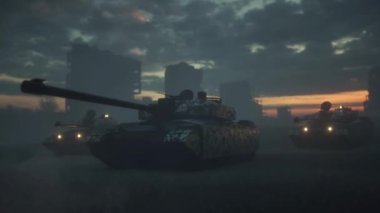 Yok edilen şehrin tankları. Başkasının bölgesindeki tank teçhizatının işgali.