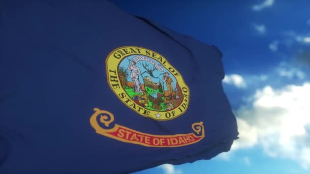 Idahova Vlajka Stožáru Vlnícím Větru Obloze Stát Idaho Spojených Státech — Stock video