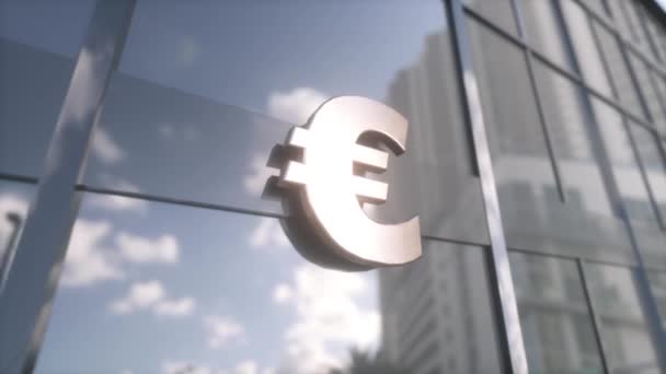 Euro Muntteken Een Moderne Glazen Wolkenkrabber Bedrijfs Financieringsconcept — Stockvideo
