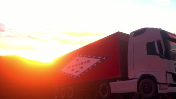 Cargo Trucks Arkansas State Usa Flag Trucks Arkansas Loading Unloading — Stock Video