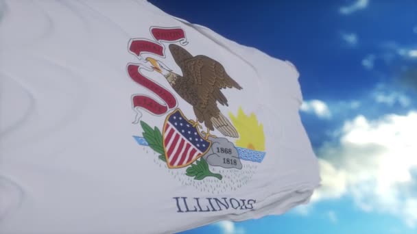 Флаг Иллинойса Флагштоке Машущем Ветром Небе Штат Иллинойс Соединенных Штатах — стоковое видео