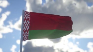 Belarus 'un ulusal bayrağı açık bir günde rüzgarda sallanıyor. Beyaz Rusya, Doğu Avrupa 'da denize kıyısı olmayan bir ülkedir..