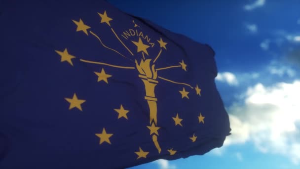 Флаг Индианы Флагштоке Машущем Ветром Небе Штат Индиана Соединенных Штатах — стоковое видео