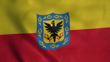 Bogota başkenti, Kolombiya bayrağı, rüzgarda sallanıyor. Gerçekçi bayrak arkaplanı.