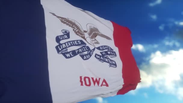 Iowa Vlag Een Vlaggenmast Zwaaiend Wind Lucht Staat Iowa Verenigde — Stockvideo