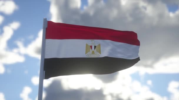 Bandiera Realistica Dell Egitto Sventola Nel Vento Contro Cielo Blu — Video Stock