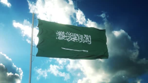 Drapeau Arabie Saoudite Agitant Dans Vent Ciel Soleil Arabie Saoudite — Video