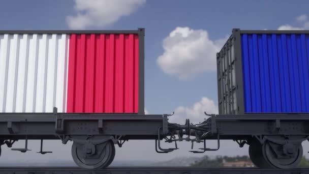 悬挂法国国旗的火车和集装箱 铁路运输 — 图库视频影像