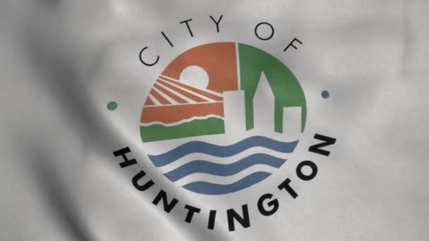 Huntington City West Virginia Flag Ondeando Con Viento Fondo Realista — Vídeos de Stock