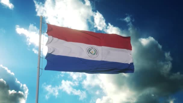 Wysoka Szczegółowa Flaga Paragwaju Flaga Paragwaju Ameryka Południowa Paragwaj Machający — Wideo stockowe