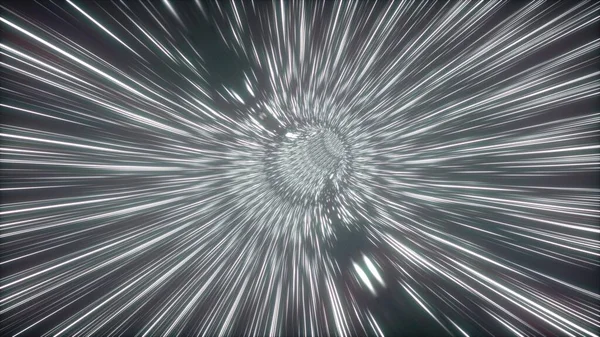 超高速太空恒星的光谱线是黑白相间的 数字式快速移动科幻可视化隧道 3D说明 — 图库照片
