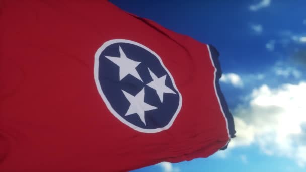 Bandera Tennessee Asta Bandera Ondeando Viento Fondo Azul Del Cielo — Vídeo de stock
