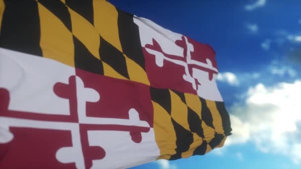 Marylandská Vlajka Stožáru Vlnícím Větru Obloze Stát Maryland Spojených Státech — Stock video