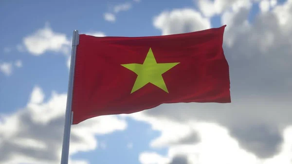 Флаг Вьетнама Машущий Ветром Против Красивого Голубого Неба Иллюстрация — стоковое фото
