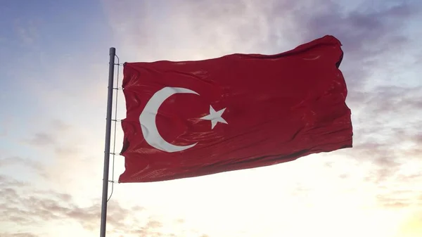 Die Flagge Der Türkei Weht Wind Himmel Und Hinter Der — Stockfoto