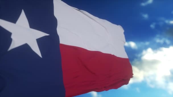 Bandeira Texas Mastro Acenando Vento Fundo Azul Céu — Vídeo de Stock