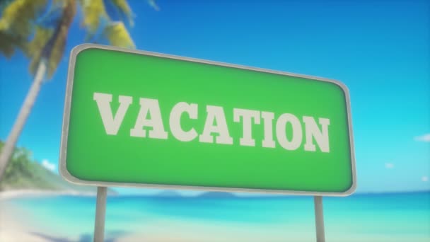 Mot Vacation Écrit Sur Panneau Routier Concept Voyage — Video