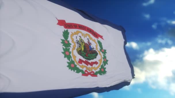 Západní Virginie Vlajka Vlajkovém Stožáru Vlnící Větru Modrá Obloha Pozadí — Stock video