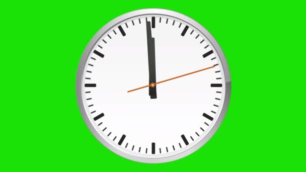緑の画面上のアニメーションアナログ時計 1分から12時間 — ストック動画