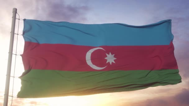 Vlag Van Azerbeidzjan Zwaaiend Wind Lucht Zon Achtergrond Azerbeidzjaanse Vlag — Stockvideo