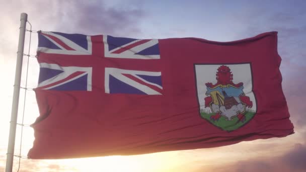 Bermuda Bayrağı Rüzgarda Gökyüzünde Arka Planda Dalgalanıyor Bermuda Bayrak Videosu — Stok video