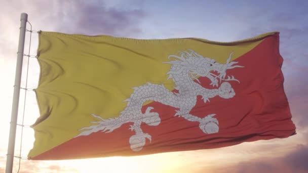 Bhutan Vlag Wapperend Wind Tegen Diepe Mooie Lucht Nationaal Thema — Stockvideo