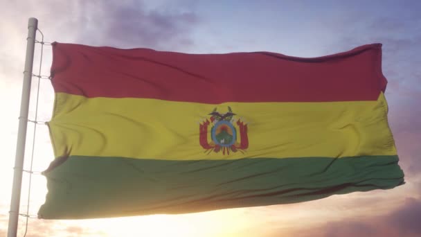 Drapeau Bolivien Agitant Dans Vent Contre Ciel Profond Magnifique Thème — Video
