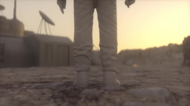 Mars Taki Araştırma Istasyonu Koloni Bilim Üssünde Astronot Kızıl Gezegen — Stok video