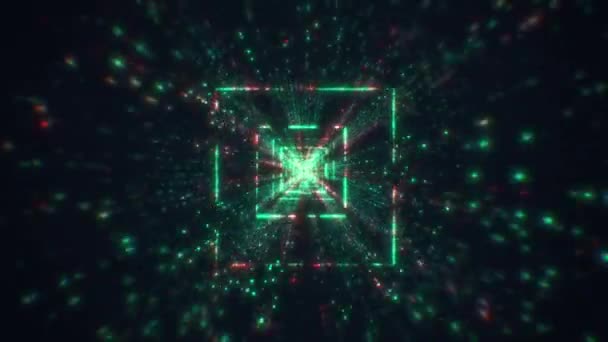 Futuristic Tunnel Neon Lights Beautiful Abstract Square Tunnel Light Lines — Stock Video